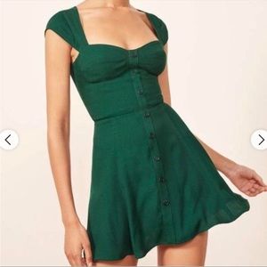 Reformation Cheri Mini Flare Dress Short Sleeve In Emerald Green Size 4